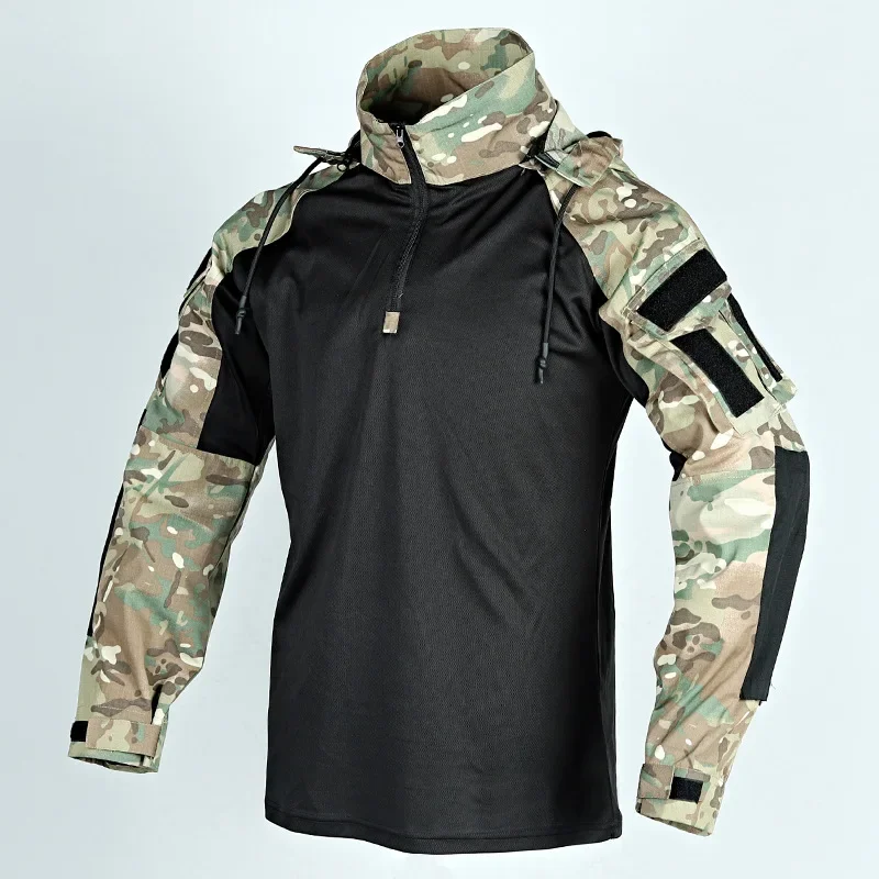 Camisa de combate con capucha para hombre, camisetas tácticas Airsoft, Paintball, Camping, caza, ropa de trabajo, ropa resistente al desgaste - imagen 4