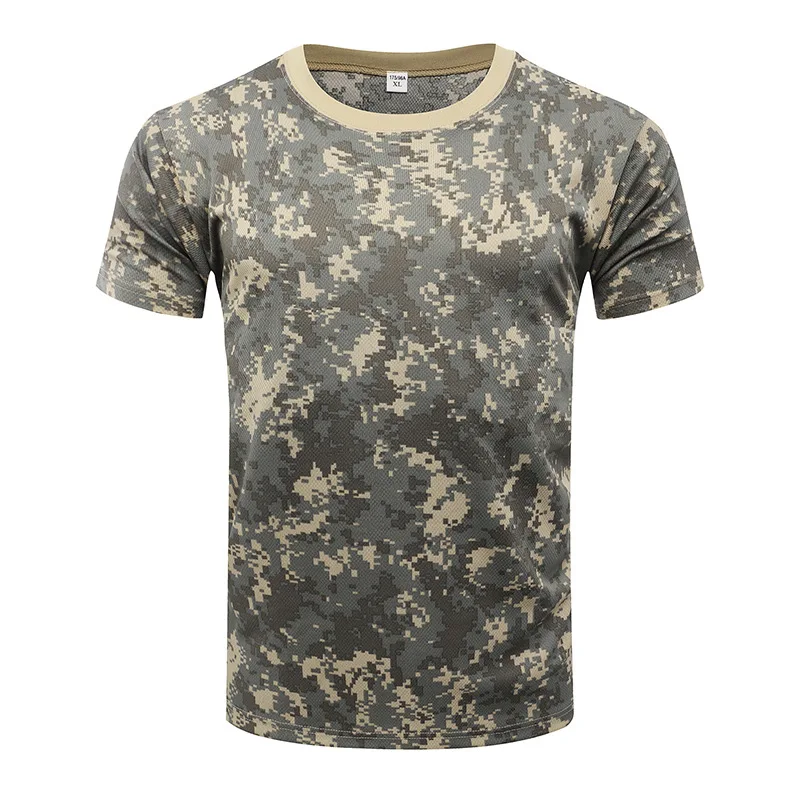 Camiseta deportiva de secado rápido para hombre, camisa informal de manga corta con cuello redondo, camuflaje militar, ejército, senderismo y caza - imagen 3