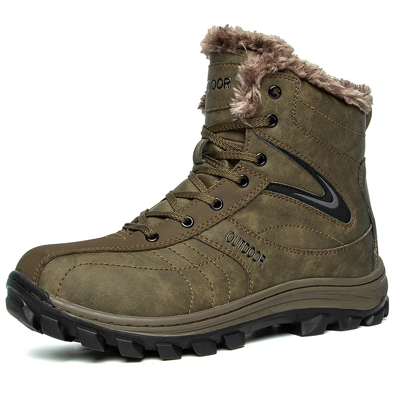 HIKEUP-Botas de nieve militares para hombre, calzado táctico de cuero genuino, para caza, senderismo, Invierno - imagen 2
