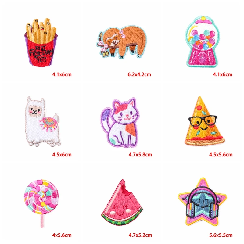 10 Uds. Parche bonito de estilo de dibujos animados para auriculares, taza de piruleta de Pizza, parches bordados, parches para planchar para ropa, parche de gato arcoíris - imagen 5