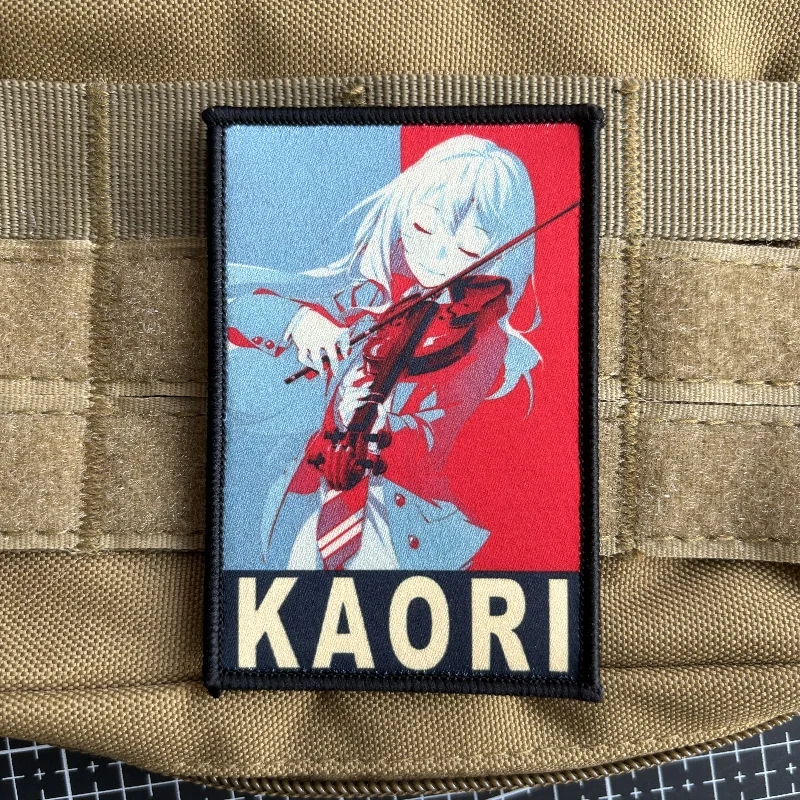 Insignia de moral Kaori Miyazono de Your Lie in April, parches de personaje de dibujos animados de Anime, pegatina de mochila táctica con estampado de gancho y bucle - imagen 4