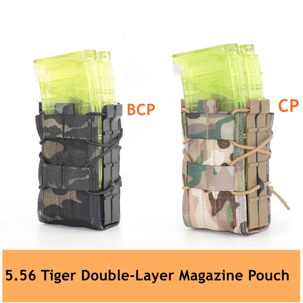 Bolsa para revistas de doble capa estilo tigre 5,56, bolsa de almacenamiento táctica para exteriores, chaleco, cintura, accesorio MOLLE, bolsa funcional