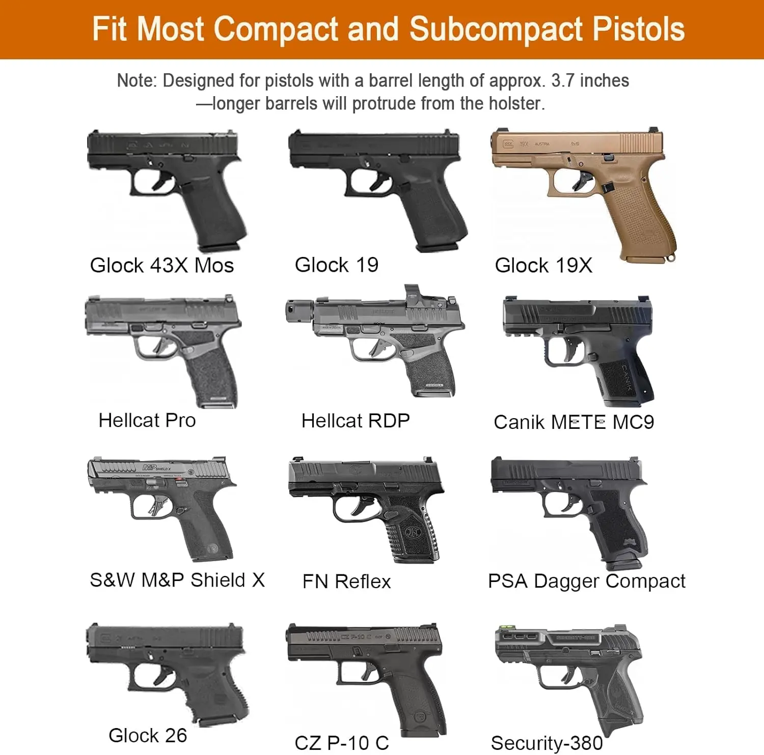 Funda Universal OWB para pistola compacta, subcompacta, compatible con Glock 19/26/43/43X/43X Mos,Hellcat pro,G3C, liberación de dedo índice, mano derecha - imagen 2
