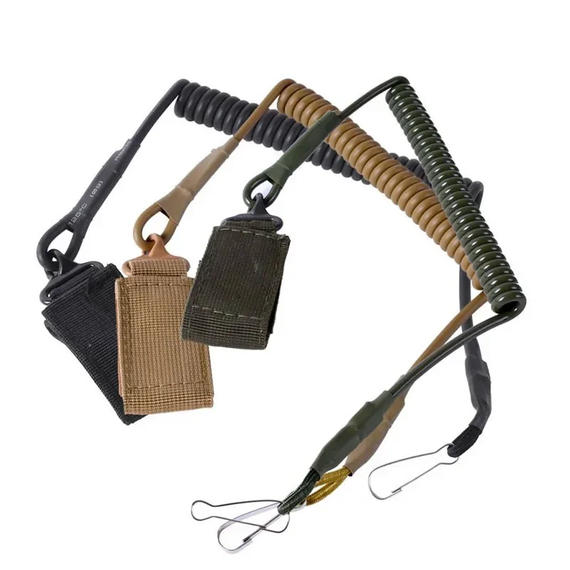 Adjustable Combat Sling Telescopic Tactical Pistol Hand Gun Secure Lanyard Spring Sling with Magic Tape Belt Black