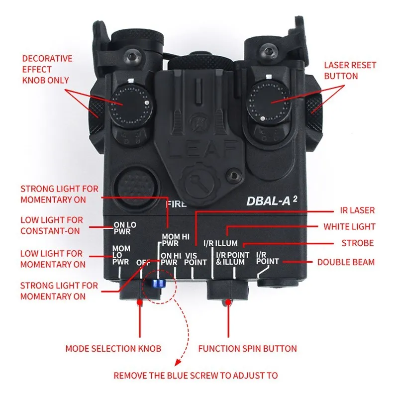 WADSN DBAL-A2 táctico rojo verde azul punto indicador de visión caza Airsoft Rifle DBAL blanco luz estroboscópica LED arma Accesorios - imagen 3