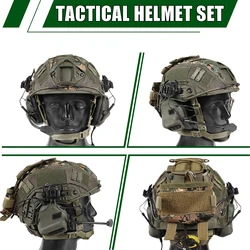Conjunto de casco táctico Airsoft Paintball PJ, casco protector ligero y rápido con auriculares de caza, bolsa de contrapeso de batería
