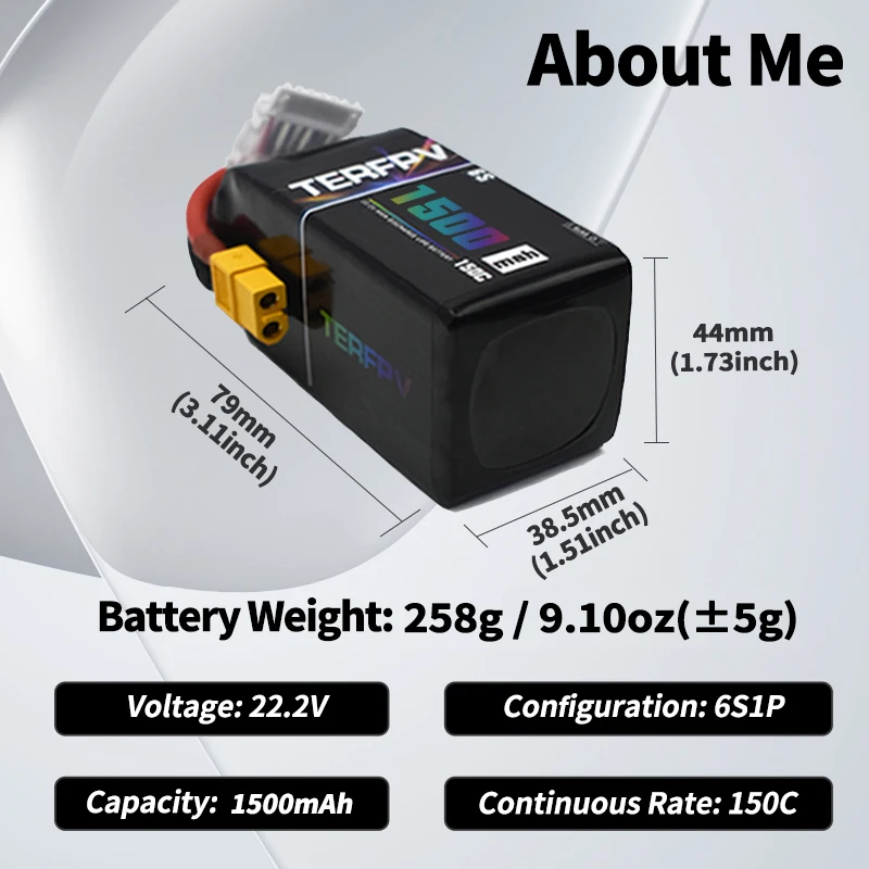 TERFPV 6S FPV Lipo batería 1500mAh 22,2 V 150C/300C con enchufe XT60 para Drone avión Quadcopter helicóptero FPV RC batería - imagen 5