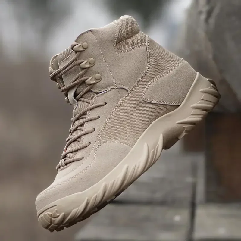 Botas de combate para hombre, botas tácticas impermeables con cordones de cuero, zapatos de trabajo de talla grande para hombre, botas deportivas informales para hombre, talla 39-47 - imagen 2