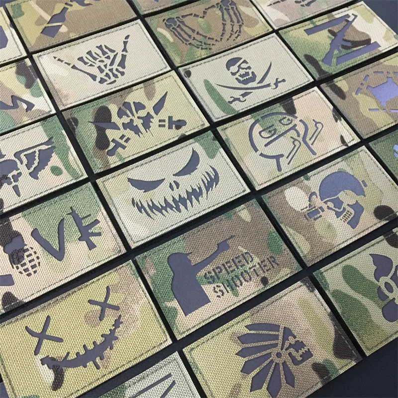 Parches tácticos Multicam, parches reflectantes infrarrojos IR en mochila, chaleco, ropa, insignias para exteriores, gancho y bucle