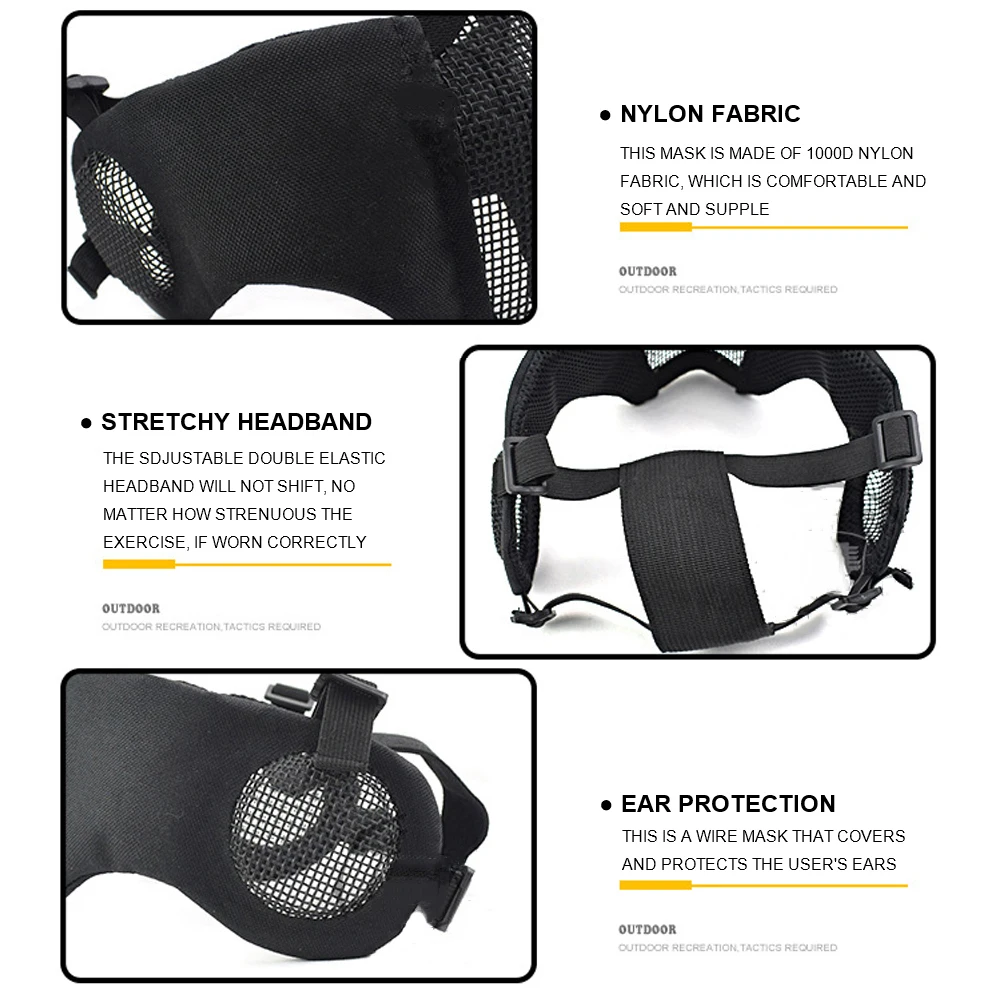 Máscara táctica para deportes al aire libre, malla metálica, protección para los oídos, versión CS, Paintball, Airsoft, juego de guerra, media máscara facial, equipo de caza y ciclismo - imagen 5