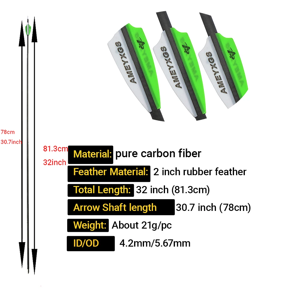 Flecha de carbono puro de 32 pulgadas, 6/12 Uds., 600 flechas de tiro con arco, punta de flecha de 80Gr, eje ID4.2mm, arco compuesto recurvo, tiro de caza - imagen 2