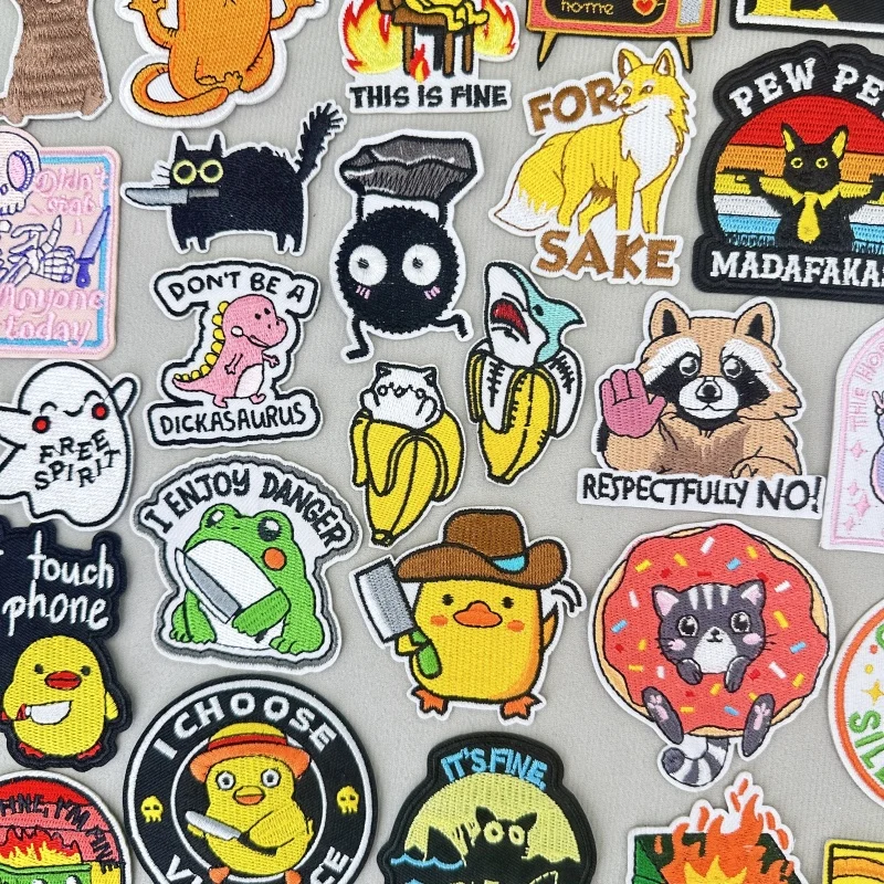 Parche bonito de gato/pato, apliques para coser de dibujos animados, parches para planchar para ropa, parches bordados de animales divertidos para ropa, pegatina para planchar - imagen 2