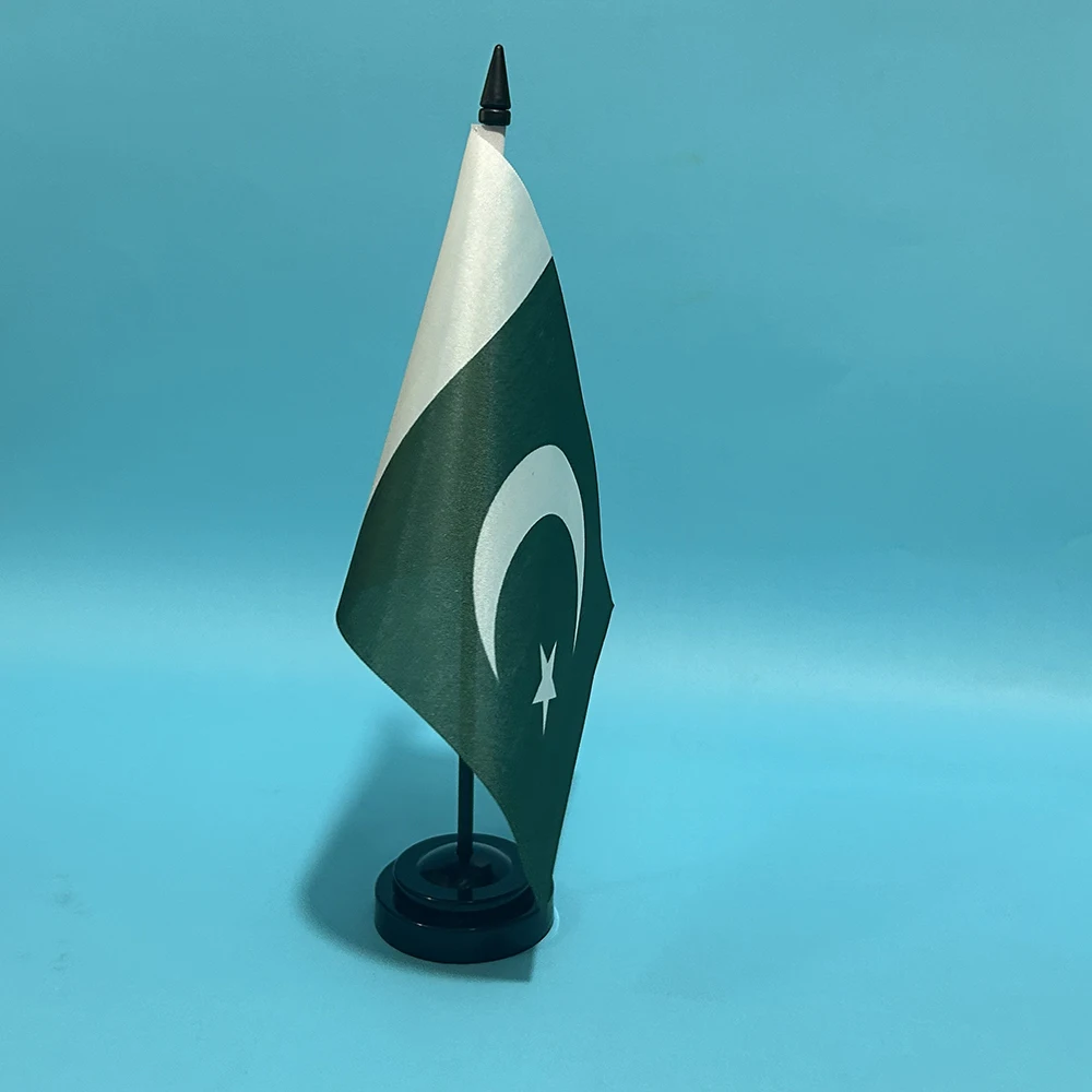 BANDERA DE SKY Bandera de escritorio de oficina Bandera de Pakistán 14x21 cm poliéster PAK Bandera nacional de Pakistán Banner de país Adornos de escritorio Banderas - imagen 5