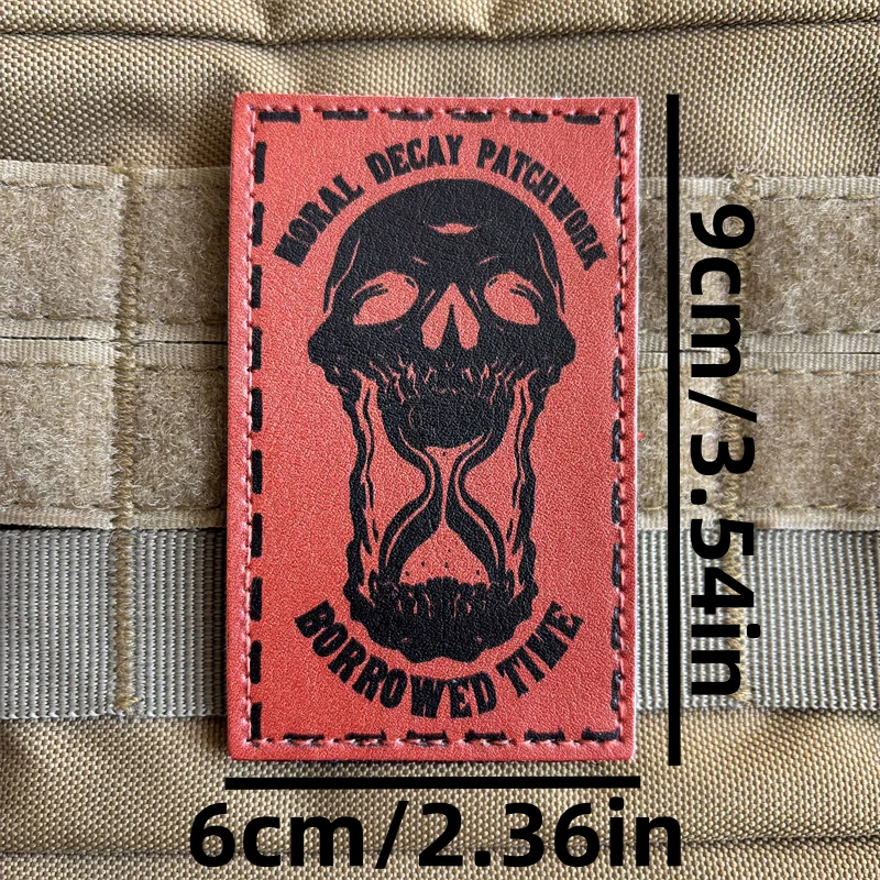 Insignia de moral de calavera de cáriego moral, parche táctico de PU con gancho y bucle, parches de esqueleto de reloj de arena, brazalete militar, mochila, pegatina de muerte - imagen 3