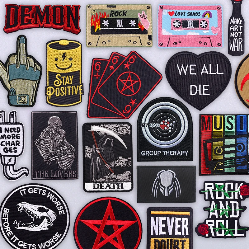 Reaper-Parche bordado Punk de póker demonio, diseño de juego gótico para chaqueta, chaleco, insignia de subcultura oscura, parches de planchado, decoración