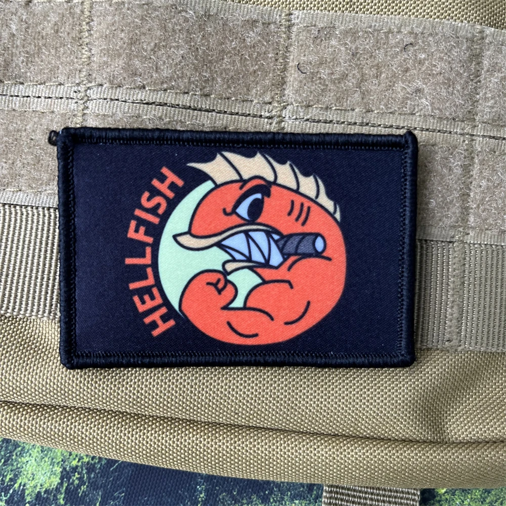 Insignia de moral de pez HELLFISH de lucha, parches impresos, pegatina de gancho y bucle, mochila táctica - imagen 5