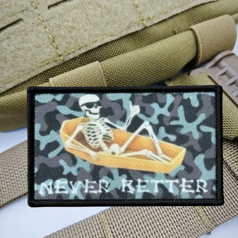 Parche militar con estampado de calavera Never Better, chaleco táctico con gancho y bucle, insignia de moral, pegatinas para mochila, parches para brazalete para ropa - imagen 4