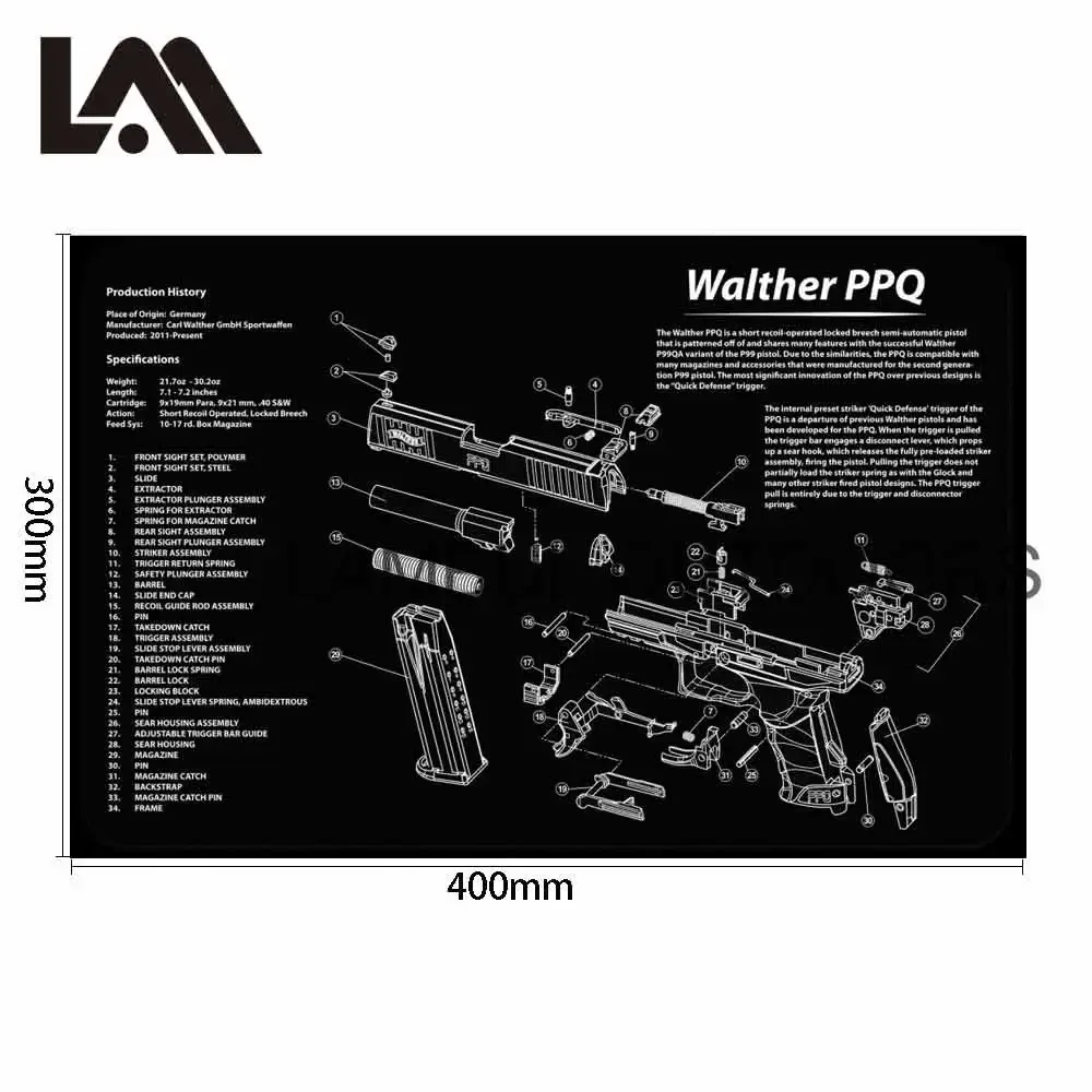 CZ 75 Gen4 Glock 43 AR15 Kits de alfombrillas de goma para limpieza de armas, diagrama de piezas e instrucciones, alfombrilla de ratón Walther AK47 PPQ HK P2000 P365 - imagen 4
