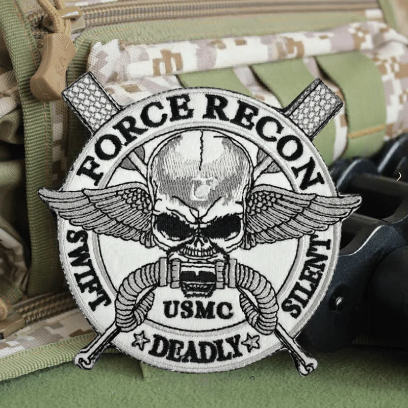 USMC Ghost Force Recon Swift, parche bordado mortal silencioso, insignia de moral de gancho y bucle, mochilas, sombreros, parches adhesivos para ropa - imagen 2