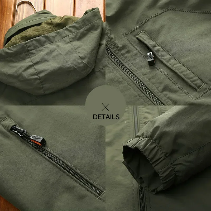 Chaquetas para acampar y senderismo al aire libre para hombre, abrigo cortavientos con capucha impermeable, chaqueta informal táctica, chaqueta militar para hombre 6XL - imagen 4