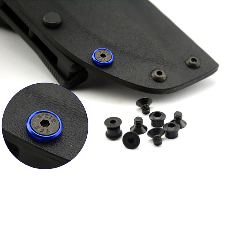 20 juegos tácticos de tornillos de bloqueo de acero inoxidable 416 K, con arandela de aluminio colorida, cuchillo KYDEX, funda, remaches - imagen 5