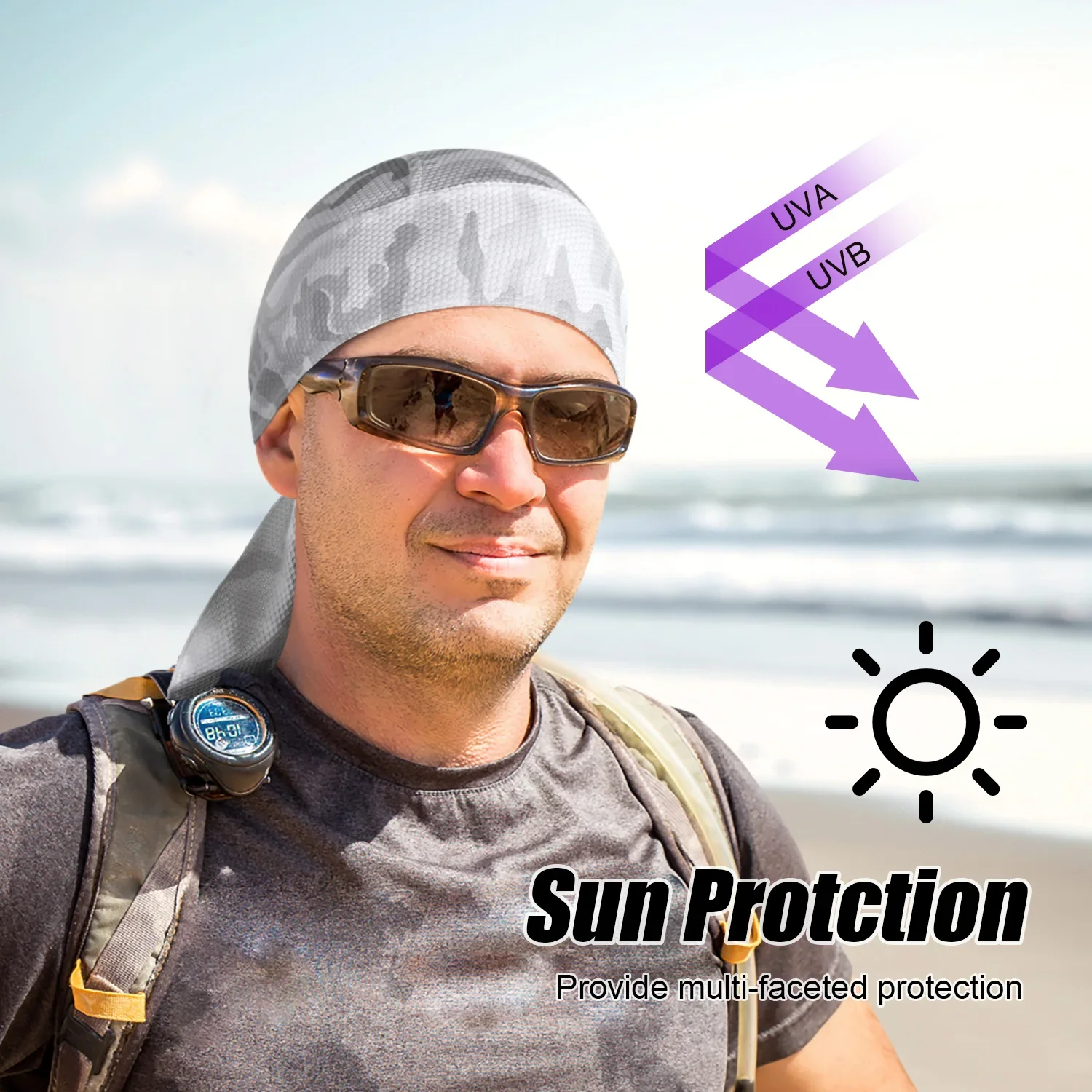 Gorro deportivo transpirable para correr, pañuelo de seda de hielo, absorción del sudor, gorro de moda para senderismo, Camping, monopatín, Bandana para hombre - imagen 3