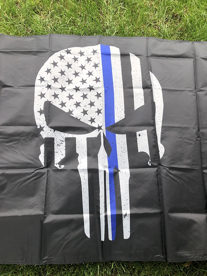 BANDERA SKY 90x150cm Bandera Punisher línea azul delgada hueso del cráneo América Punisher Bandera de la policía 3x5 pies Fondo negro Decorar Banner - imagen 3