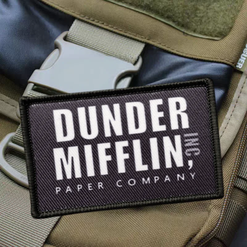 Parche estampado DONDER MIFFLIN, insignia de moral táctica militar con gancho y bucle, pegatina decorativa para mochila, parches para brazalete para ropa