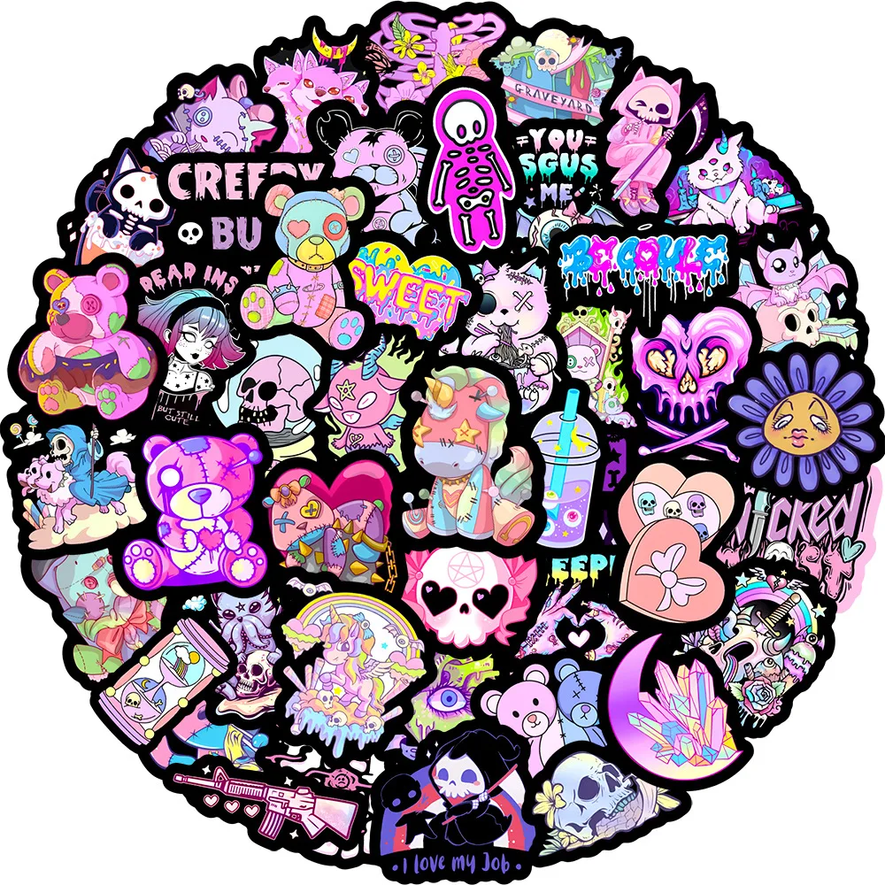Pegatinas góticas bonitas de piezas para niños, calcomanía de calavera gótica de medianoche, esqueleto, portátil, teléfono, álbum de recortes, cuaderno, pegatina de dibujos animados, juguete de regalo, 350 - imagen 2