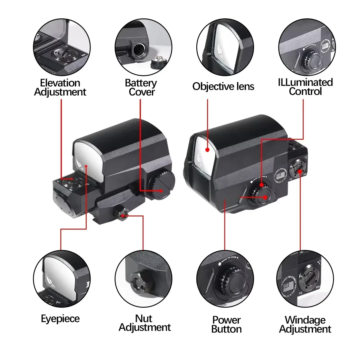 Mira réflex holográfica táctica de punto rojo y verde para caza, totalmente cerrada, colimador de punto rojo 553, compatible con montaje en riel de 20mm - imagen 2