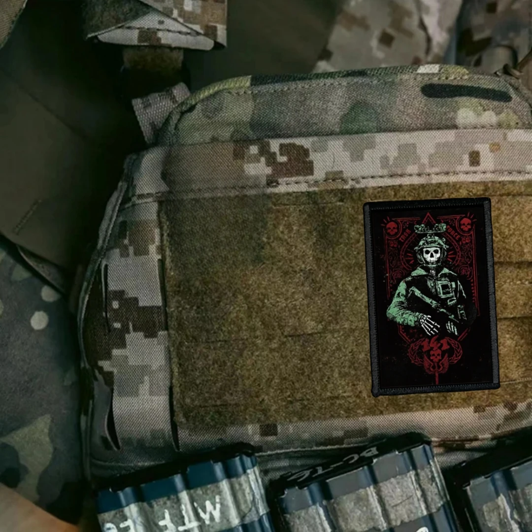 Parche táctico TASK FORCE 141 CODE Call of Duty máscara fantasma insignia de moral mochila militar pegatina impresión parches de bucle de gancho - imagen 3