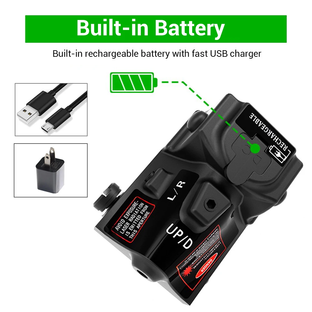 Mira láser de pistola compacta, puntero láser verde recargable por USB, colimador láser de caza y tiro para mira de pistola de riel de 20mm - imagen 4