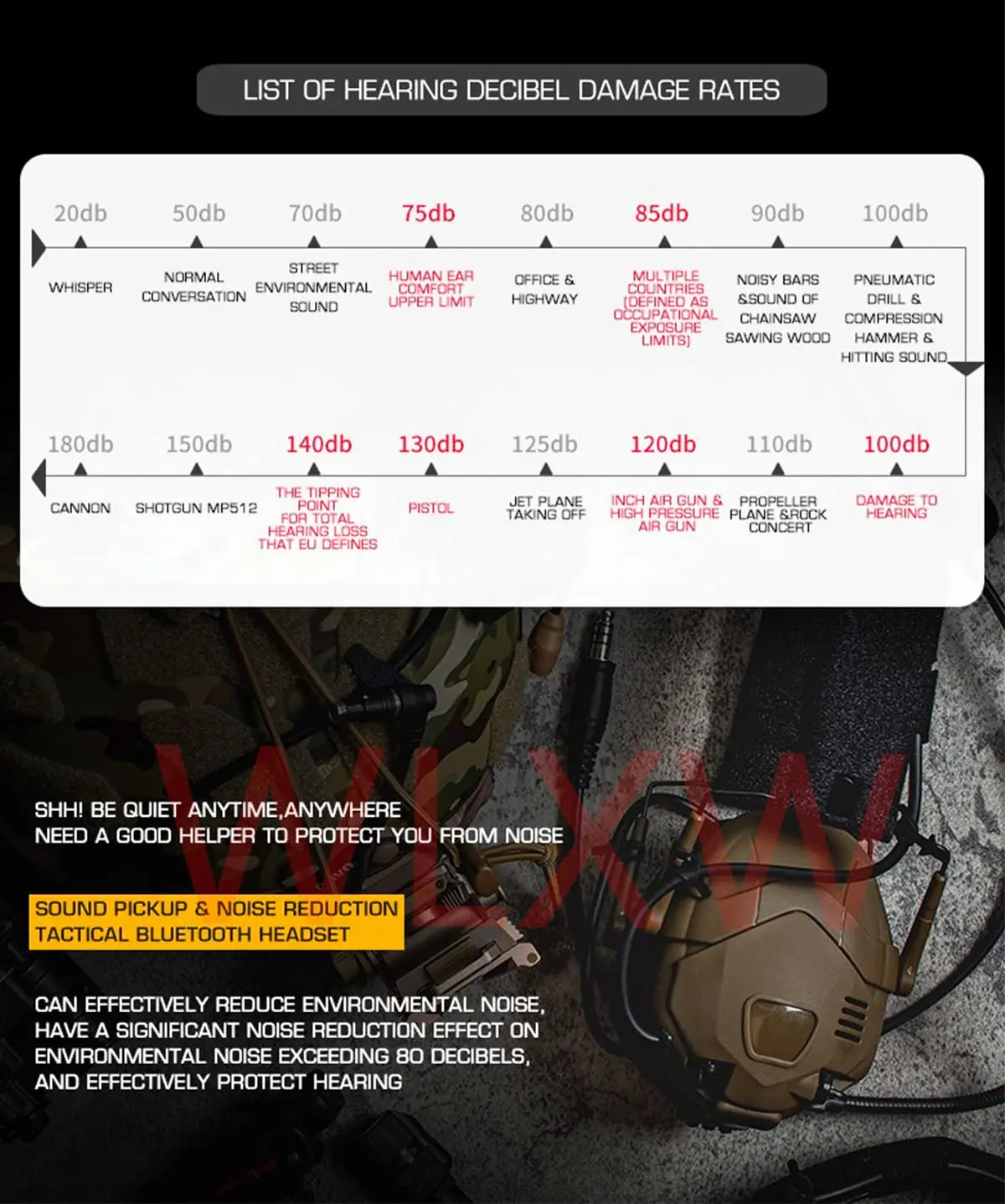 Auriculares tácticos retráctiles recargable por Bluetooth, auriculares Airsoft con cancelación de ruido, micrófono con orejera de silicona - imagen 5