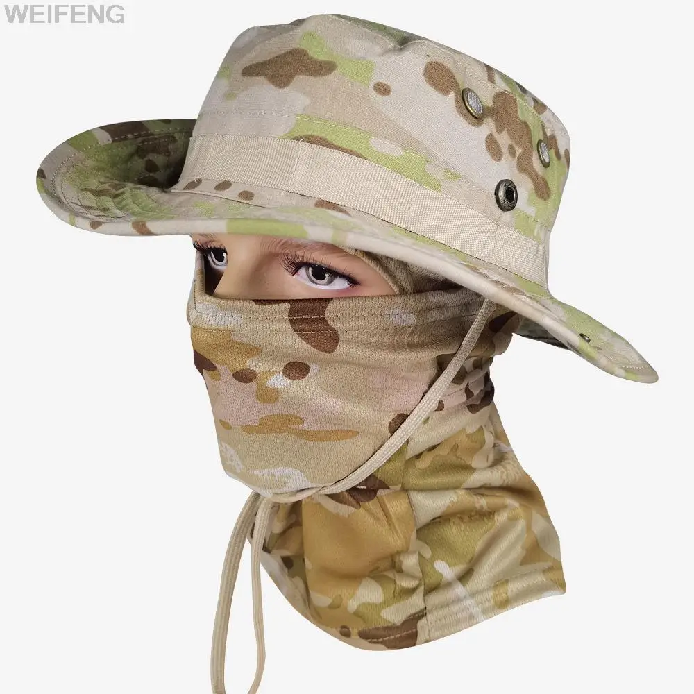 Gorra de camuflaje táctico, sombrero militar, máscara de media cara, gorra del ejército, deportes al aire libre, sol, cubo Boonie, pesca, senderismo, caza, escalada - imagen 5