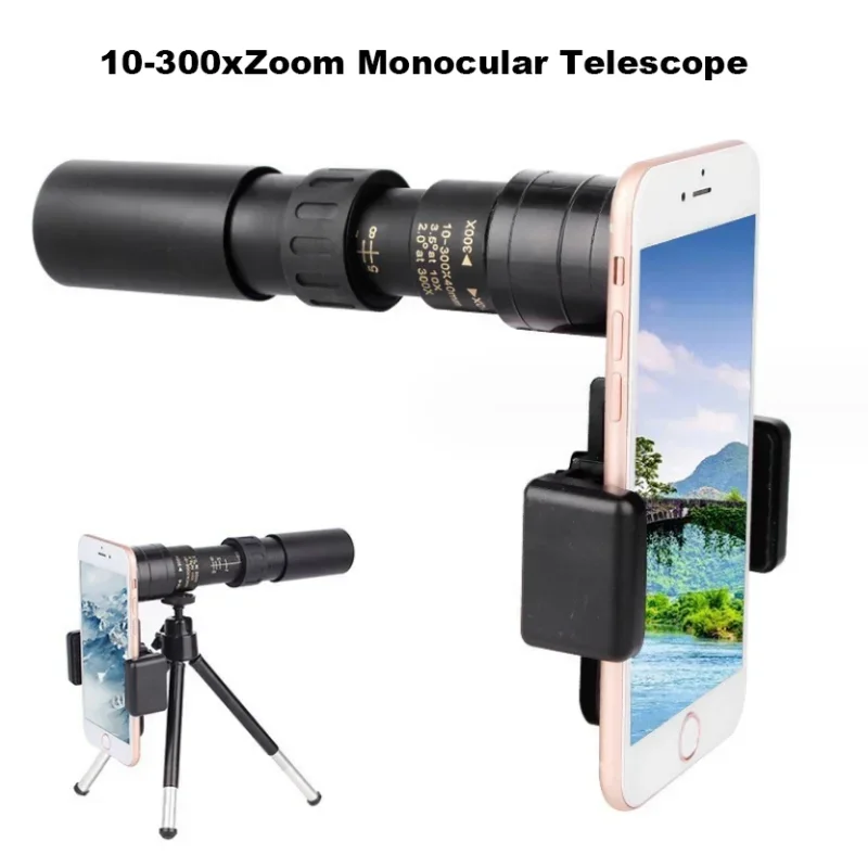 Telescopio Monocular portátil para deportes al aire libre, lente telescópica de 10-300x40mm, superteleobjetivo FMC BAK4, Zoom - imagen 5