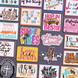 Parche bordado de Jesús, parches para planchar para ropa, parches termoadhesivos para ropa, parche decorativo con apliques de letras/frases