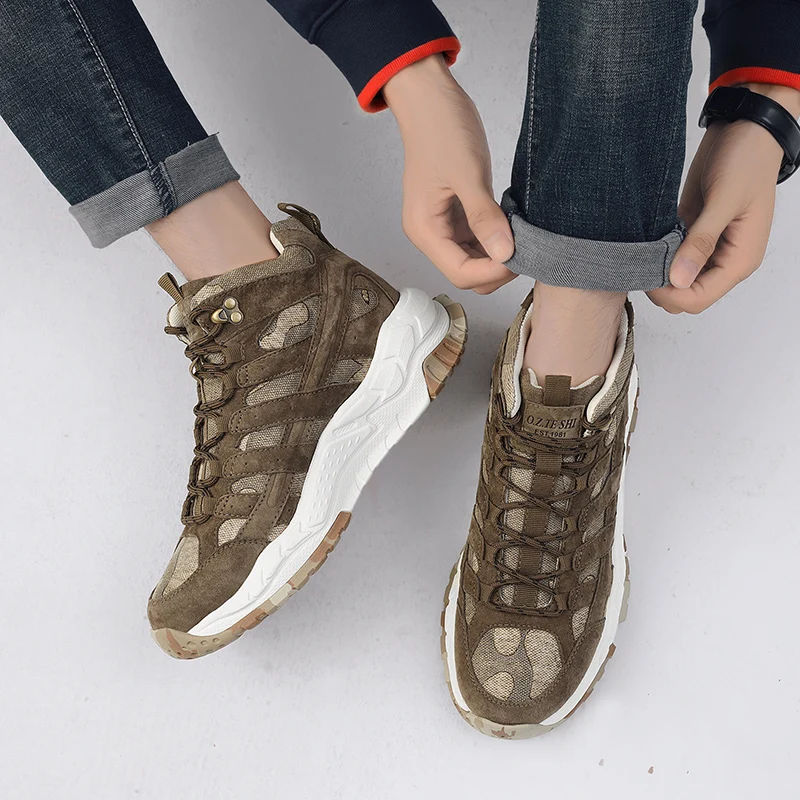 O.Z.TESHI-Botas de senderismo para hombre, zapatos de cuero de vaca para deportes al aire libre, nieve, escalada, montaña, caza, caminar, zapatillas de trekking - imagen 5