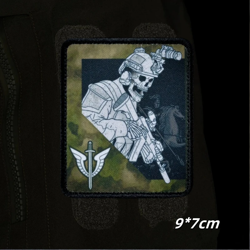 Insignia de moral de guerrero Skul de las fuerzas especiales, parche de gancho y bucle impreso, pegatinas para mochila de Chevron del ejército de operador Ace militar - imagen 4