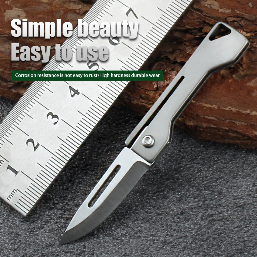 Cuchillo plegable de titanio EDC, Mini llavero de cuello para exteriores, cuchillo de bolsillo, caja abierta, cuchillo de fruta afilado Express - imagen 5