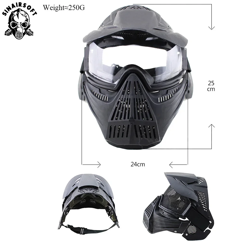SINAIRSOFT-mascarilla táctica de protección facial completa, máscara de Paintball CS de alta resistencia, sombreado de campo, lente de PC, gafas antiniebla para caza Airsoft - imagen 4