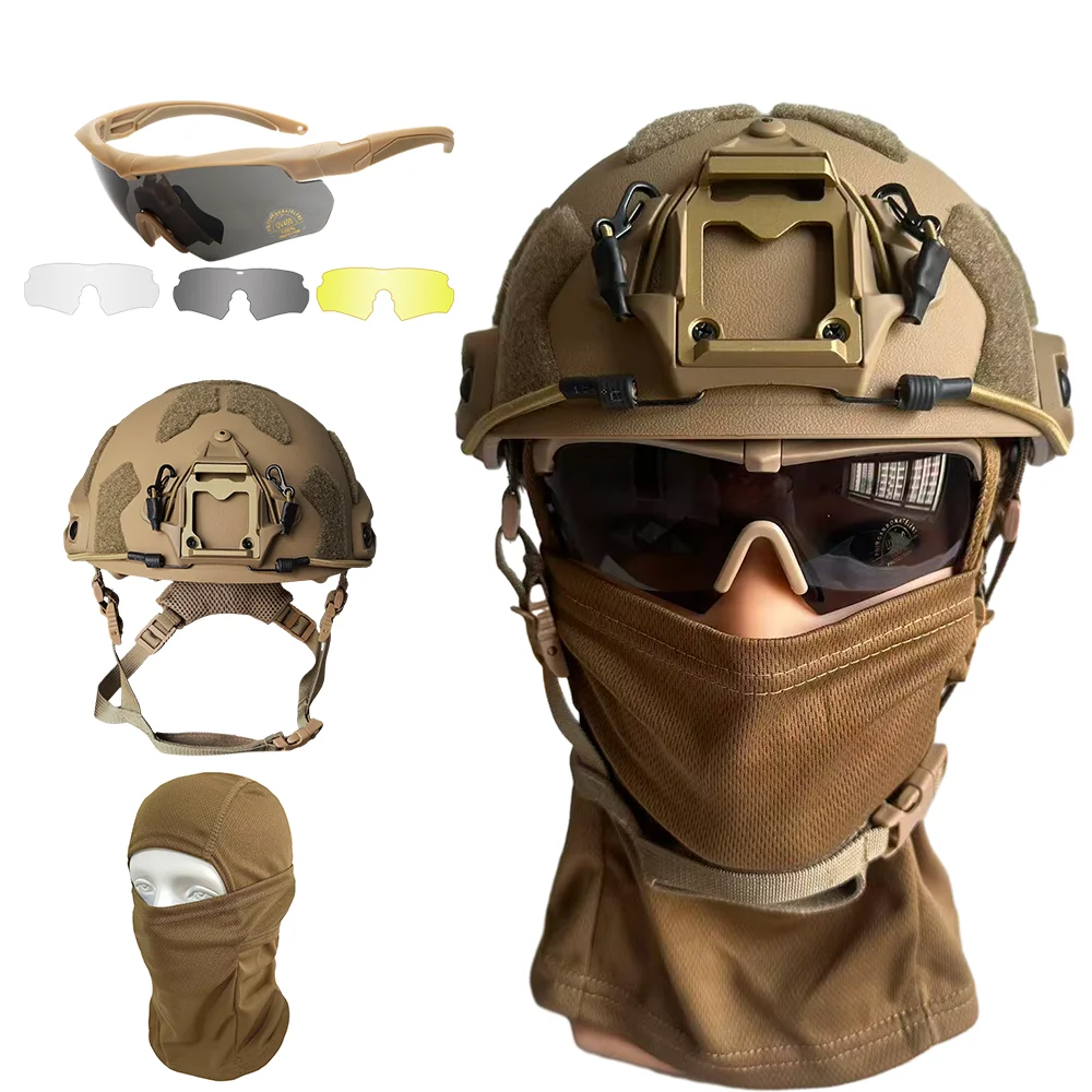 Conjunto de casco táctico militar: gafas con múltiples lentes y máscara facial completa, equipo de protección antidisturbios Airsoft CS para deportes al aire libre