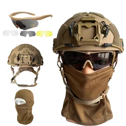 Conjunto casco táctico militar gafas lentes máscara protección airsoft