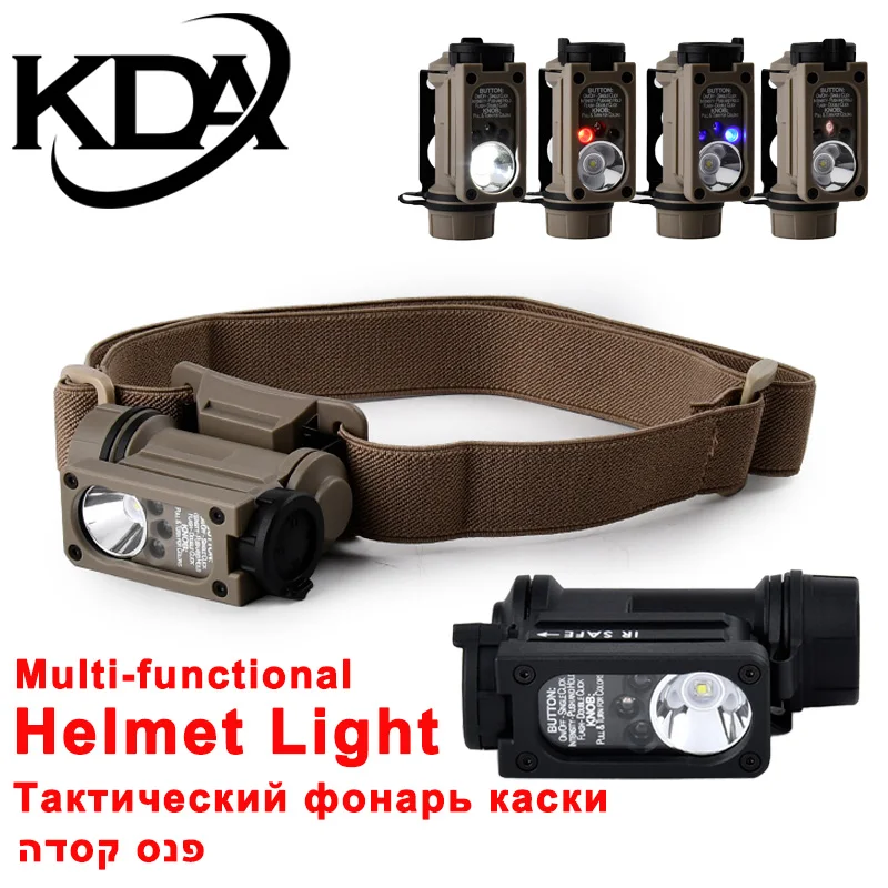 Linterna frontal Sidewinder, Linterna táctica de casco, 4 modos, Luces LED rojas, azules, infrarrojas y blancas, Luz intermitente, Linterna de señalización multifuncional para la caza, Segunda generación