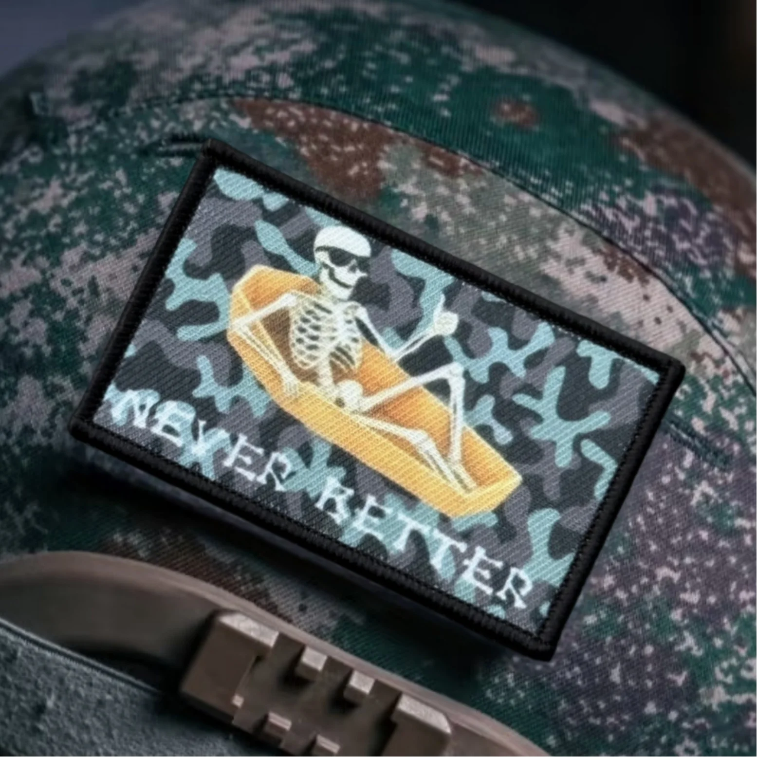Parches impresos con insignia de moral de esqueleto nunca mejor para ropa, apliques militares tácticos, mochila con gancho y bucle, pegatinas personalizadas - imagen 5