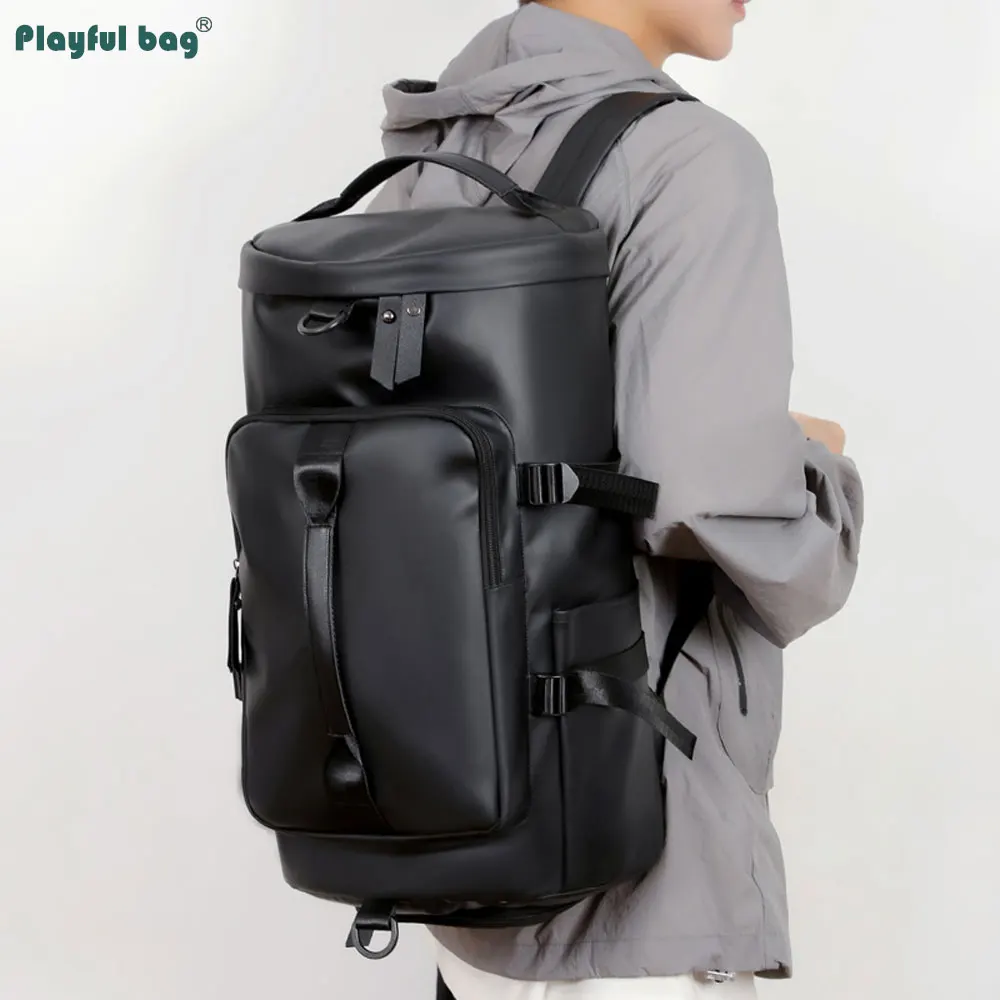 Bolsa de gimnasio negra/gris, mochila de almacenamiento con separación en seco y húmedo de gran capacidad, almacenamiento de zapatos, bolsa deportiva ligera AVA309 - imagen 3