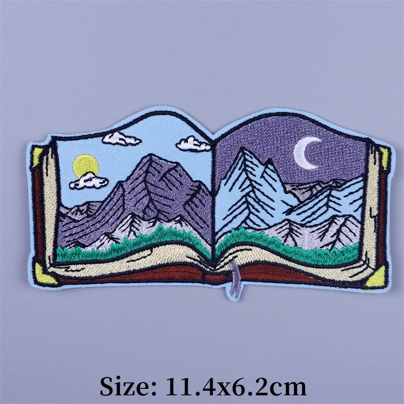 Parches bordados de paisaje al aire libre para ropa, parche termoadhesivo de ondas marinas, nublado, lluvioso y soleado, parche Fusible para planchar, bricolaje - imagen 2