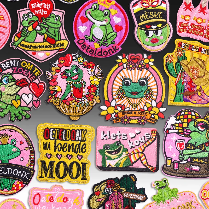 Parches para planchar con emblema de Oeteldonk rosa para ropa, insignias de Carnaval de Países Bajos, parches bordados, insignias decorativas