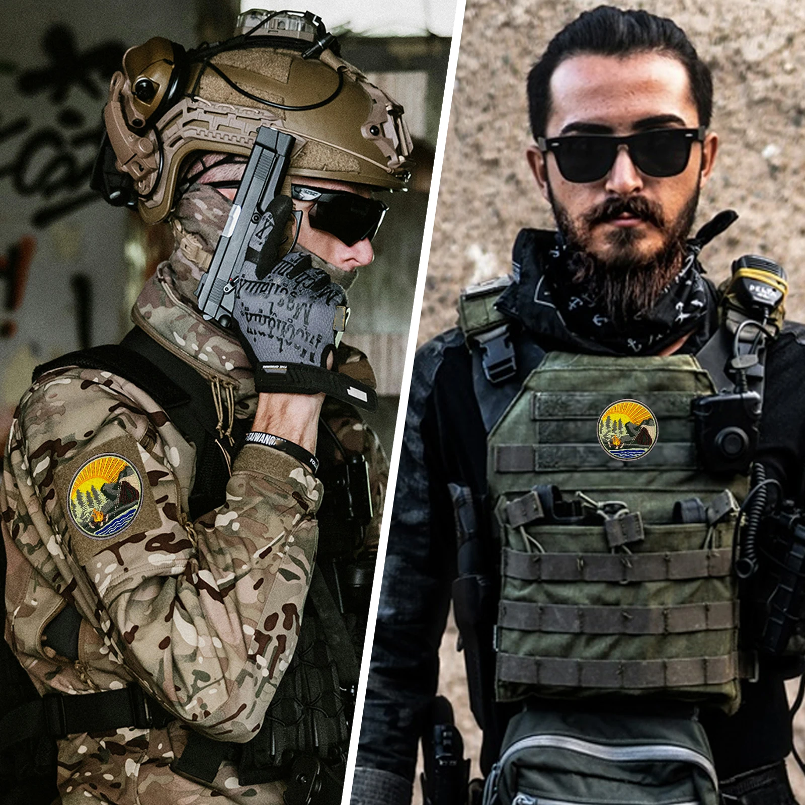 Parche de Velcros con paisaje de amanecer para acampar, insignia bordada con cierre de gancho y bucle para exteriores, mochila táctica Molle, chaqueta y gorras - imagen 5