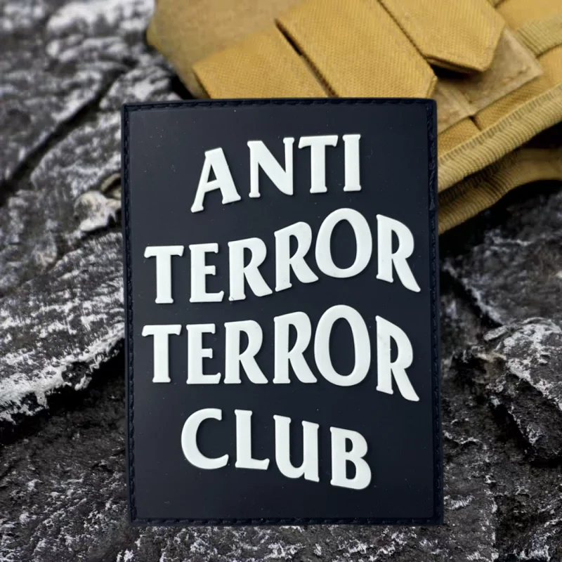 Parche de PVC ANTI TERROR CLUB, divertido chaleco táctico con gancho y bucle, insignia de moral, mochila, sombreros, pegatinas decorativas, parches para ropa