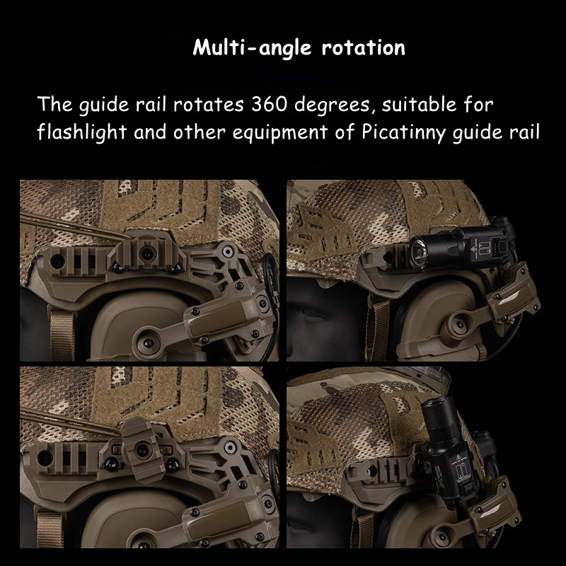 Adaptador de luces para cascos CS de caza, soporte para linterna con riel para casco con rotación ajustable de 360 grados para cascos del equipo Wendy 3,0 - imagen 5